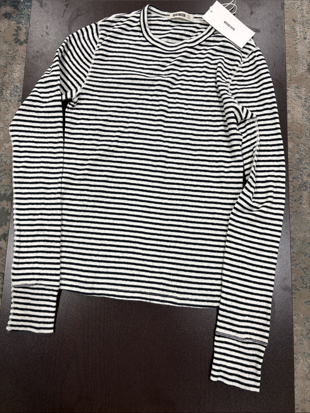 Buck Mason NWT Heirloom Rib Long Sleeve Crew Stripe Tee Small Retail $98